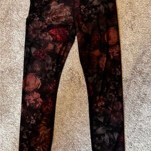 Athleta Black and Red Floral Leggings